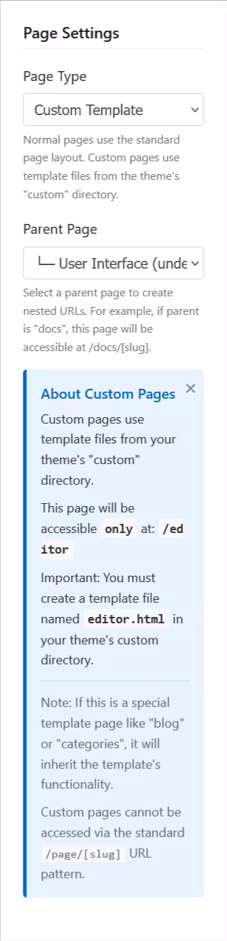 Aether editor custom page notification