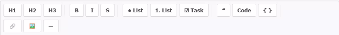 Aether editor markdown toolbar with formatting buttons